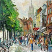 Shopping Day at Bruges, Belgium, Oil on Canvas