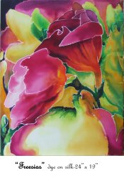 Freesias, Dye on Silk