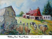 Milking Time in Rural Quebec, Province of Quebec, Canada, Oil on Canvas