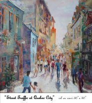 Street Traffic in Quebec City, Province of Quebec, Canada, Oil on Canvas